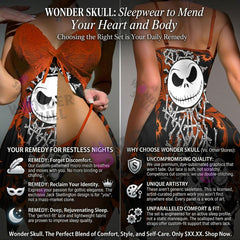 Wonder Skull Women's Lace Nightgown with Adjustable Straps, Mesh Babydoll Chemise featuring a "Unique High Quality Technique" print. This outfit combines lace detailing, a daring low-cut design, and a cheeky bottom. With adjustable ties for a flattering fit, its soft, stretchy material ensures comfort for themed parties or festive events.