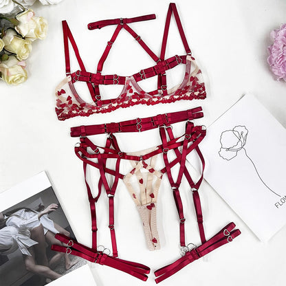 Women's Lingerie Set with Sensual Open Garter Belt, Bra, and Panty from Wonder Skull Store. Meticulously crafted to bring an air of intrigue and romance into your intimate moments. Designed to accentuate feminine curves for an irresistibly attractive look. Made from lightweight, breathable materials for extended comfort. Easy-to-wear and remove garter straps for practicality and sexiness. Versatile ensemble to mix and match for numerous stylistic expressions.