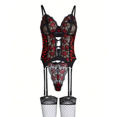 Women's Lingerie, Cheeky Nightmare Lace Bodysuit Sleepwear Garter Set