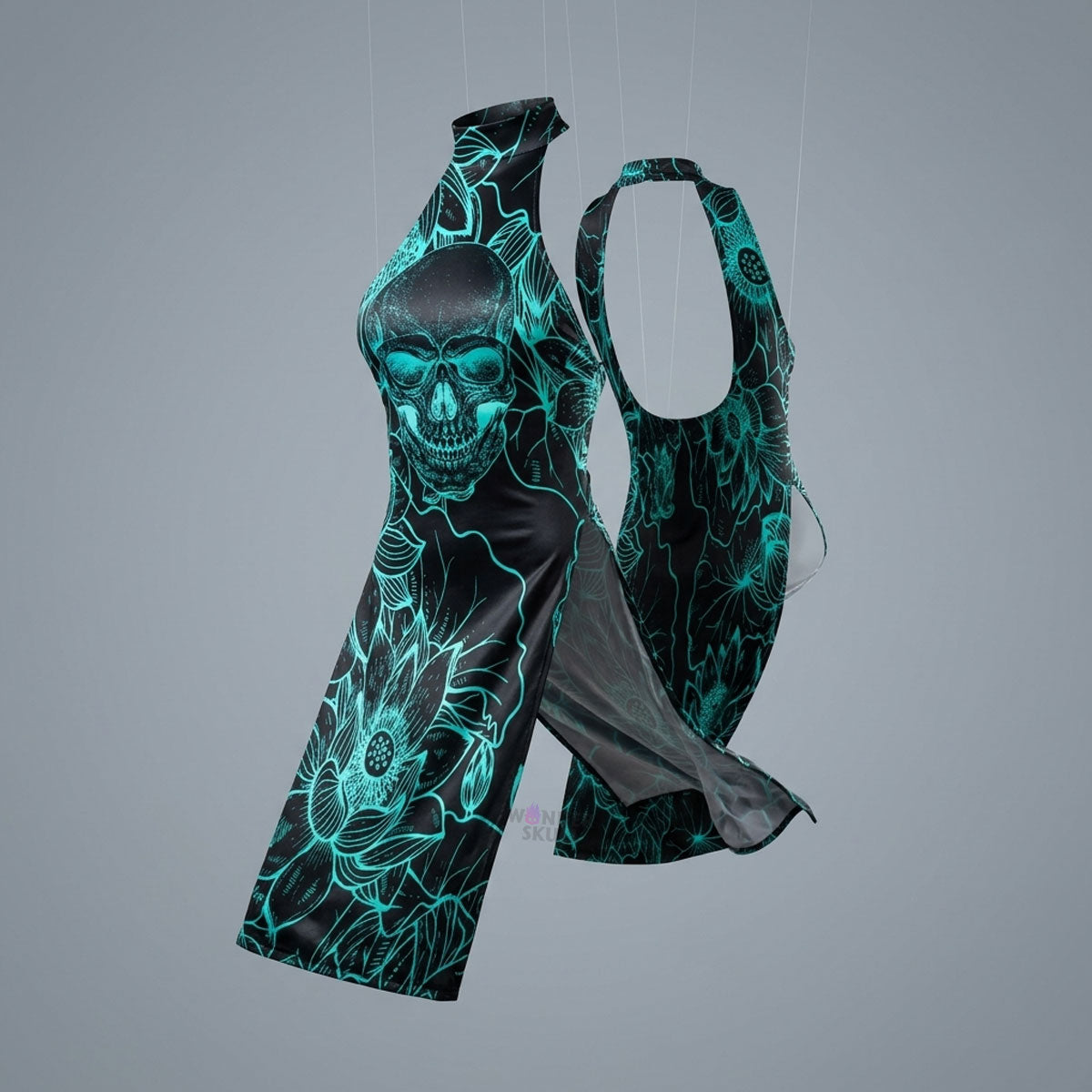 Wonder Skull Women's Lingerie set, featuring a daring skull and floral design with glow-in-the-dark print. Made from soft, stretchable fabric, this versatile lingerie offers comfort and style, perfect for bold fashion statements.