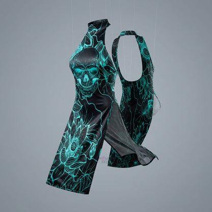 Wonder Skull Women's Lingerie set, featuring a daring skull and floral design with glow-in-the-dark print. Made from soft, stretchable fabric, this versatile lingerie offers comfort and style, perfect for bold fashion statements.