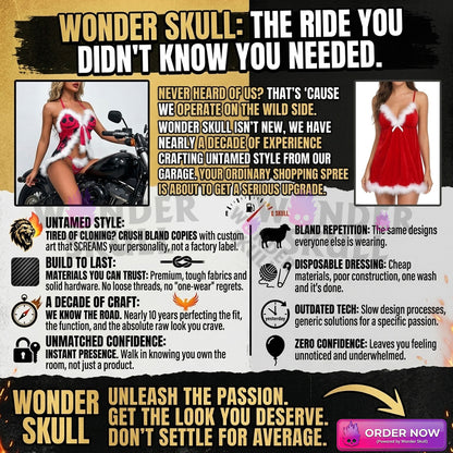Wonder Skull Women's Nightgown is a stylish and comfortable sleepwear set featuring a faux fur babydoll nightgown and matching thong. Made from soft fabric with adjustable straps, it's perfect for holiday parties or themed events. Its bold design makes it a standout choice for women who love to make an impression, suitable for both special occasions and everyday wear.