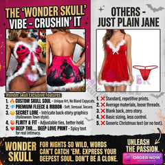 Wonder Skull Women's Nightgown is a stylish and comfortable sleepwear set featuring a faux fur babydoll nightgown and matching thong. Made from soft fabric with adjustable straps, it's perfect for holiday parties or themed events. Its bold design makes it a standout choice for women who love to make an impression, suitable for both special occasions and everyday wear.