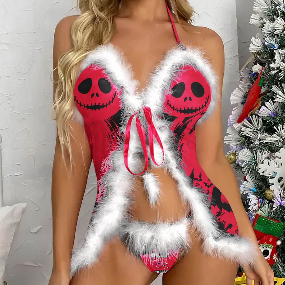 Wonder Skull Women's Nightgown is a stylish and comfortable sleepwear set featuring a faux fur babydoll nightgown and matching thong. Made from soft fabric with adjustable straps, it's perfect for holiday parties or themed events. Its bold design makes it a standout choice for women who love to make an impression, suitable for both special occasions and everyday wear.