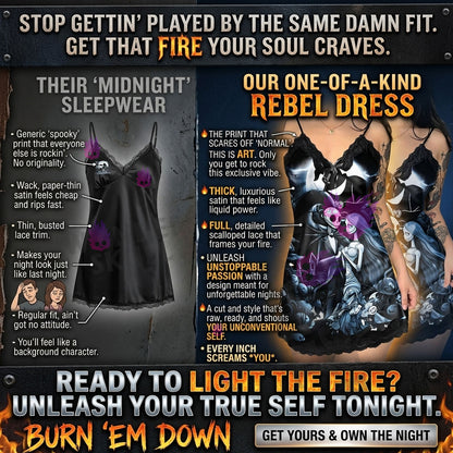 Wonder Skull Women's Nightgown, Dark Nightmare Comfort Adjustable Straps Babydoll Chemise Sleepwear that combines dark romance with comfort and style. Inspired by "The Nightmare Before Christmas," this nightdress features unique patterns, premium fabrics, and adjustable straps for a perfect fit. Ideal for themed parties or lounging at home, it offers durability and easy care, maintaining its enchanting design wash after wash.