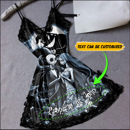 Wonder Skull Women's Nightgown, Dark Nightmare Comfort Adjustable Straps Babydoll Chemise Sleepwear that combines dark romance with comfort and style. Inspired by "The Nightmare Before Christmas," this nightdress features unique patterns, premium fabrics, and adjustable straps for a perfect fit. Ideal for themed parties or lounging at home, it offers durability and easy care, maintaining its enchanting design wash after wash.