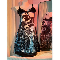 Wonder Skull Women's Nightgown, Dark Nightmare Comfort Adjustable Straps Babydoll Chemise Sleepwear that combines dark romance with comfort and style. Inspired by "The Nightmare Before Christmas," this nightdress features unique patterns, premium fabrics, and adjustable straps for a perfect fit. Ideal for themed parties or lounging at home, it offers durability and easy care, maintaining its enchanting design wash after wash.