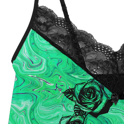 Stay stylish and comfortable with the Wonder Skull Women's Pajama Set. Featuring bold skull and rose prints, neon green accents, and soft lace details, this lightweight, breathable 3-piece set blends gothic style with ultimate comfort—perfect for lounging or sleeping.