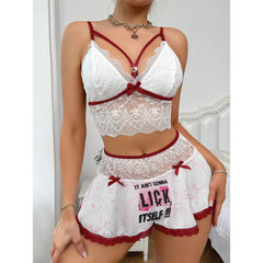 WonderSkull Women's Pajama Set, Naughty Lace Two Piece Nightwear Outfit. Featuring a lace-trimmed camisole top and matching shorts, this set combines seductive style with ultimate comfort. Perfect for intimate nights or cozy lounging, the soft fabric and delicate lace details enhance both elegance and allure.