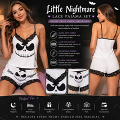  Wonder Skull "Unique Iconic Printing" Sleepwear Set features playful skull designs and elegant lace details for a whimsical yet sophisticated look. Made from high-quality materials, it offers comfort and durability, perfect for lounging and sleeping. This stylish set is a must-have for a unique nighttime wardrobe.