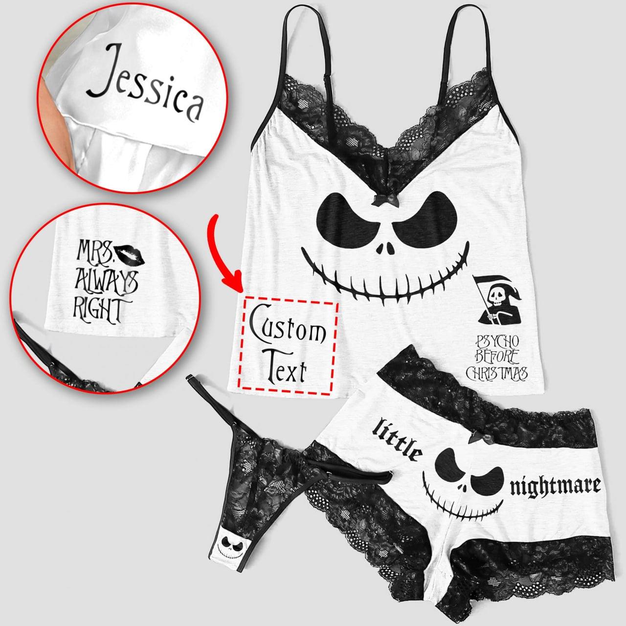  Wonder Skull "Unique Iconic Printing" Sleepwear Set features playful skull designs and elegant lace details for a whimsical yet sophisticated look. Made from high-quality materials, it offers comfort and durability, perfect for lounging and sleeping. This stylish set is a must-have for a unique nighttime wardrobe.