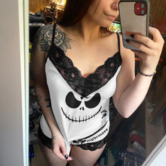  Wonder Skull "Little Nightmare" Sleepwear Set features playful skull designs and elegant lace details for a whimsical yet sophisticated look. Made from high-quality materials, it offers comfort and durability, perfect for lounging and sleeping. This stylish set is a must-have for a unique nighttime wardrobe.