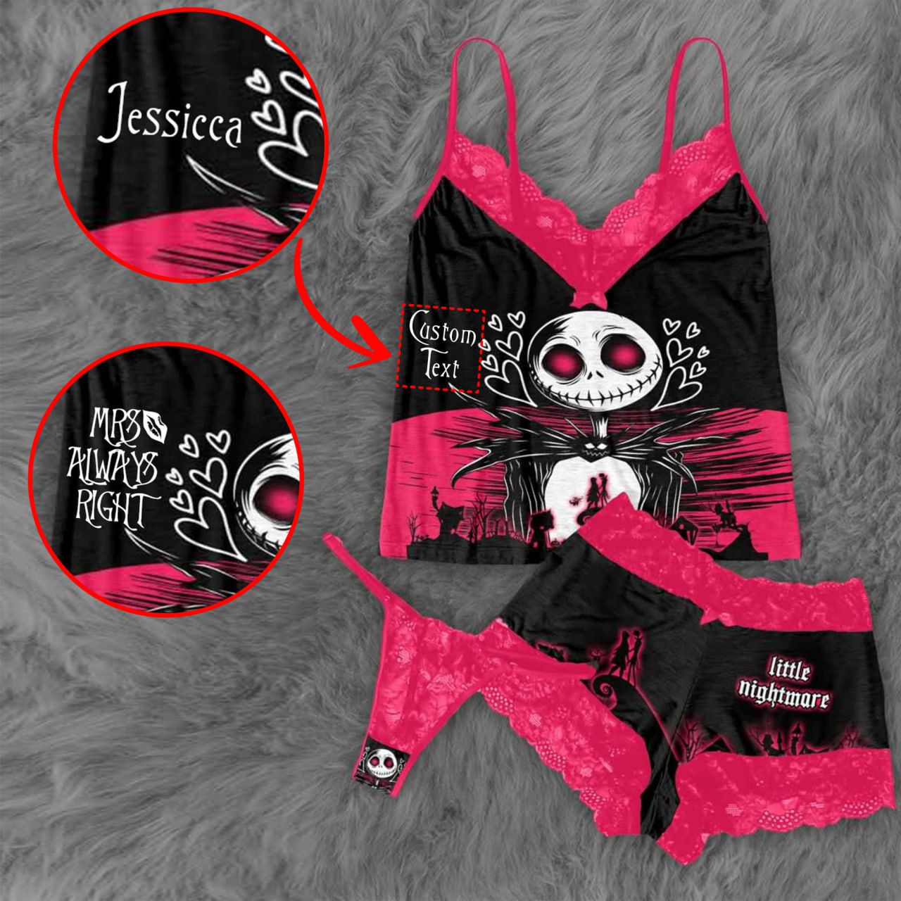 Wonder Skull Black Pink Skull Romantic Gothic Pajama Sleepwear Lace Set combines gothic charm with cozy confidence. The bold black-and-pink design pairs edgy skull graphics with delicate lace, blending sweetness with rebellion. Slip into this set for comfort and attitude—sleepwear that matches your fearless spirit.