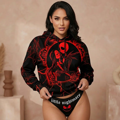 Stay cozy and stylish with this Wonder Skull Women's red and black skeleton-themed hoodie thong set. Featuring a striking skeleton and roses design, ultra-soft fabric, and durable construction, it's perfect for lounging at home or making a bold statement on the go. Comfortable, versatile, and built to last—this set combines fashion and function effortlessly.