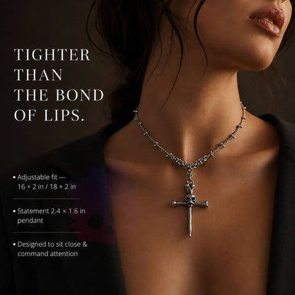 Wonder Skull gothic day collar features a bold skull-and-crossbones pendant on a delicate chain with sphere accents. With adjustable length options and a lobster clasp, it offers both style and practicality. Perfect for discreet D/s symbolism and alternative fashion, this silver-tone necklace is designed to sit close and make a statement.