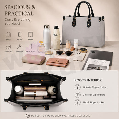 Wonder Skull structured tote bag solves the "I can't find anything in my bag" problem. The roomy interior fits your tablet, phone, wallet, water bottle, umbrella, and cosmetics — without the overstuffed look. Multiple interior pockets keep everything organized, so you're never digging around at checkout. Reinforced rivet corners and quality metal hardware ensure the bag holds up to daily use. Whether you're heading to work, running errands, or catching a flight, this tote keeps you looking put-together.