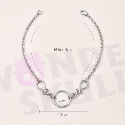 Wonder Skull Scrolled O-Ring Day Collar - Stainless Steel Sub Necklace

A quiet promise of devotion. A polished stainless steel chain connects to delicate filigree scrolls framing a 2 cm O-ring—a timeless symbol of connection.

Waterproof, tarnish-resistant, and built for 24/7 wear. Available in 16" or 18", it's discreet enough for daily wear, yet too meaningful to take off. Elegant to the world, unmistakable to the one who knows.