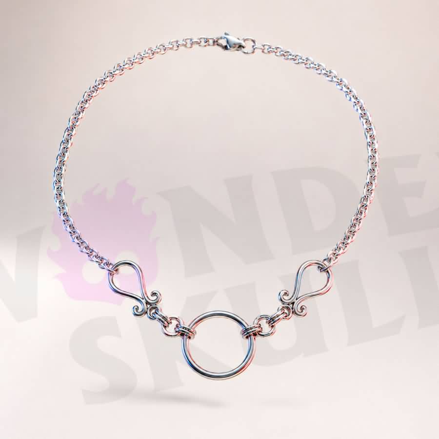 Wonder Skull Scrolled O-Ring Day Collar - Stainless Steel Sub Necklace

A quiet promise of devotion. A polished stainless steel chain connects to delicate filigree scrolls framing a 2 cm O-ring—a timeless symbol of connection.

Waterproof, tarnish-resistant, and built for 24/7 wear. Available in 16" or 18", it's discreet enough for daily wear, yet too meaningful to take off. Elegant to the world, unmistakable to the one who knows.