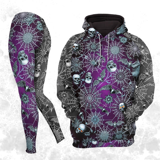 Women Hoodie and Leggings, Skull Bat Swarm Outwear Pants Outfit