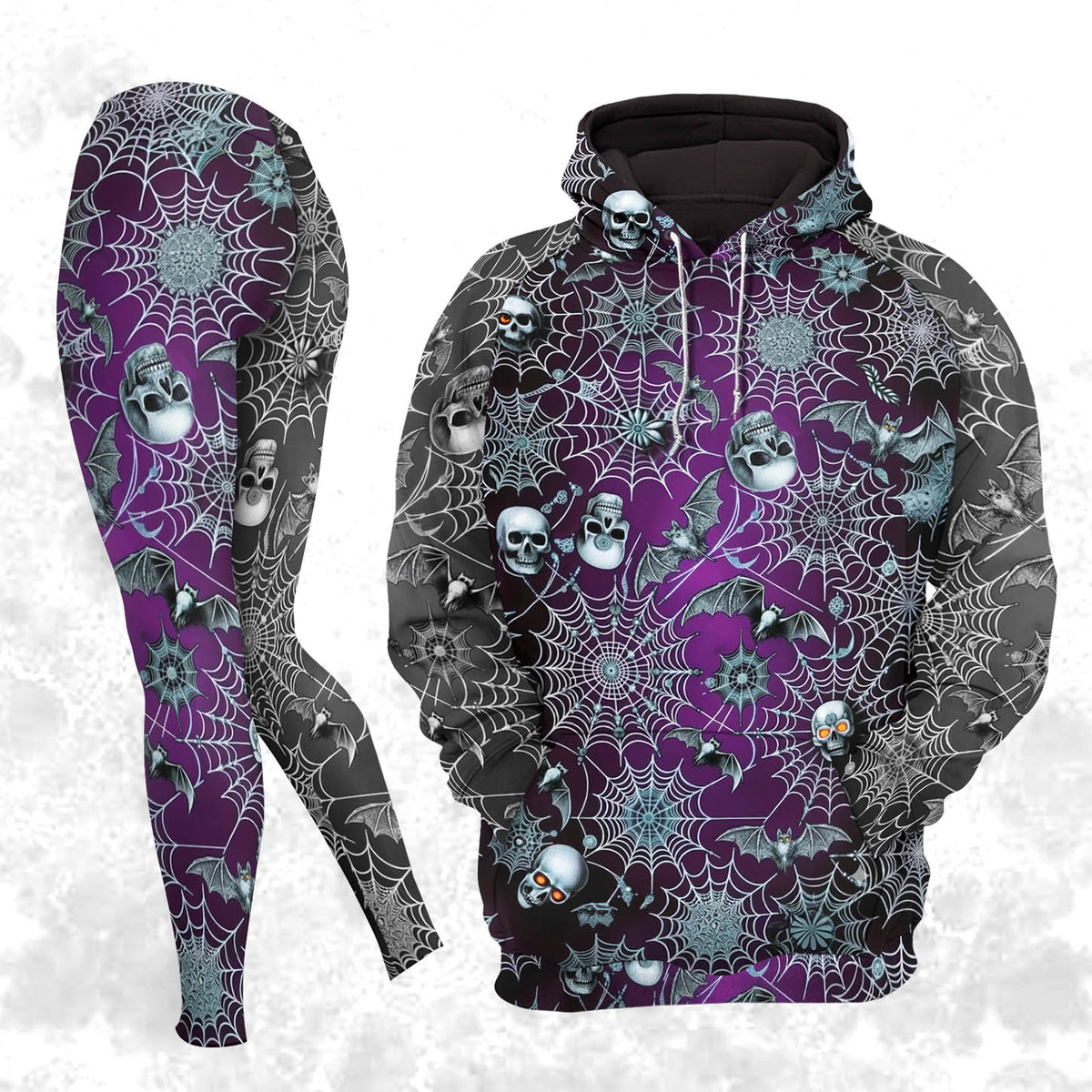 Women Hoodie and Leggings, Skull Bat Swarm Outwear Pants Outfit