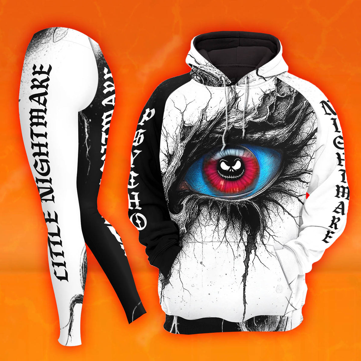 Women Hoodie and Leggings, Cracked Skull Eye Outwear Pants Outfit