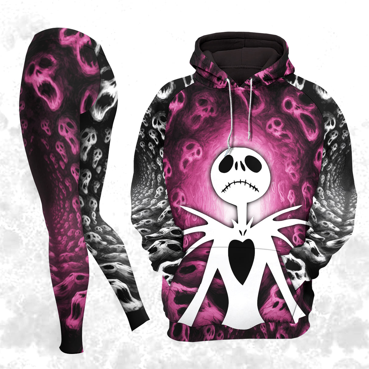 Women Hoodie and Leggings,Pink Haunted Skeleton Outwear Pants Outfit