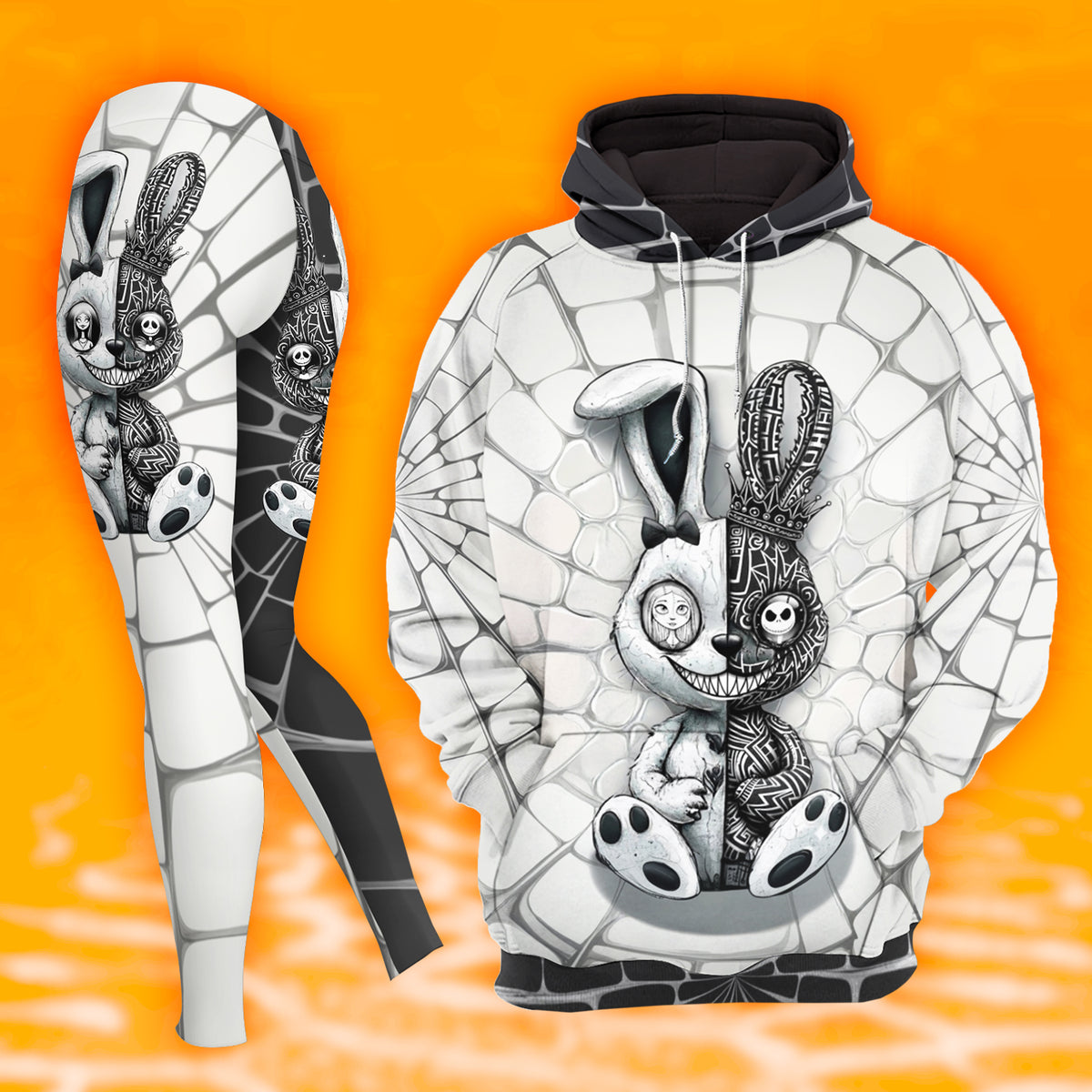 Women Hoodie and Leggings, Gothic Rabbit Skull Doll Outwear Pants Outfit