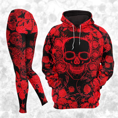 Women Hoodie and Leggings, Rose Eye Skull Pattern Outwear Pants Outfit