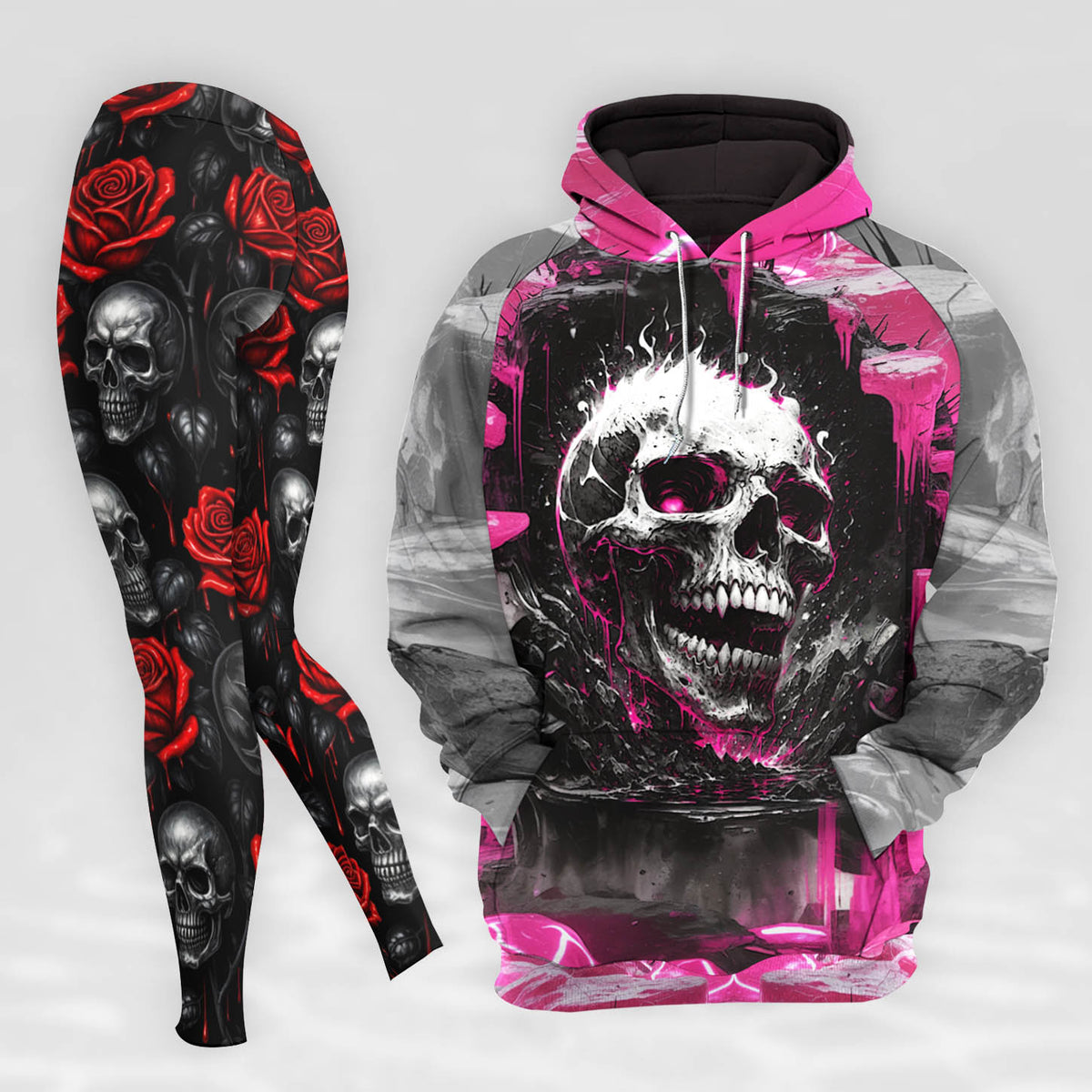 Women Hoodie and Leggings, Neon Rose Reaper Outwear Pants Outfit