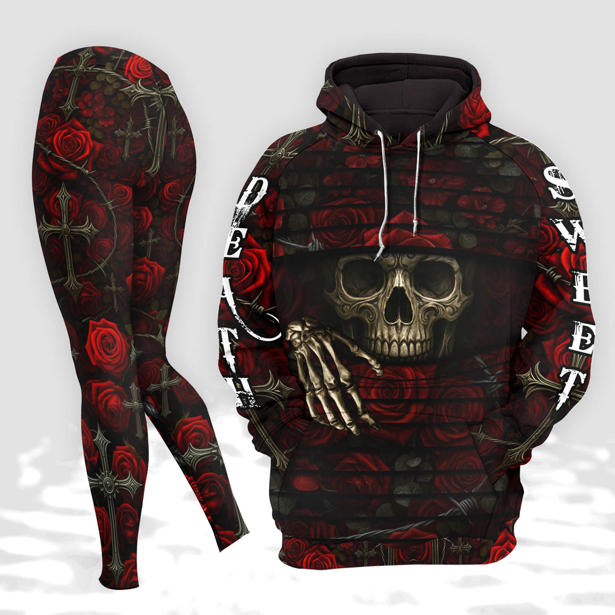 Women Hoodie and Leggings, Cross & Thorns Skull Outwear Pants Outfit