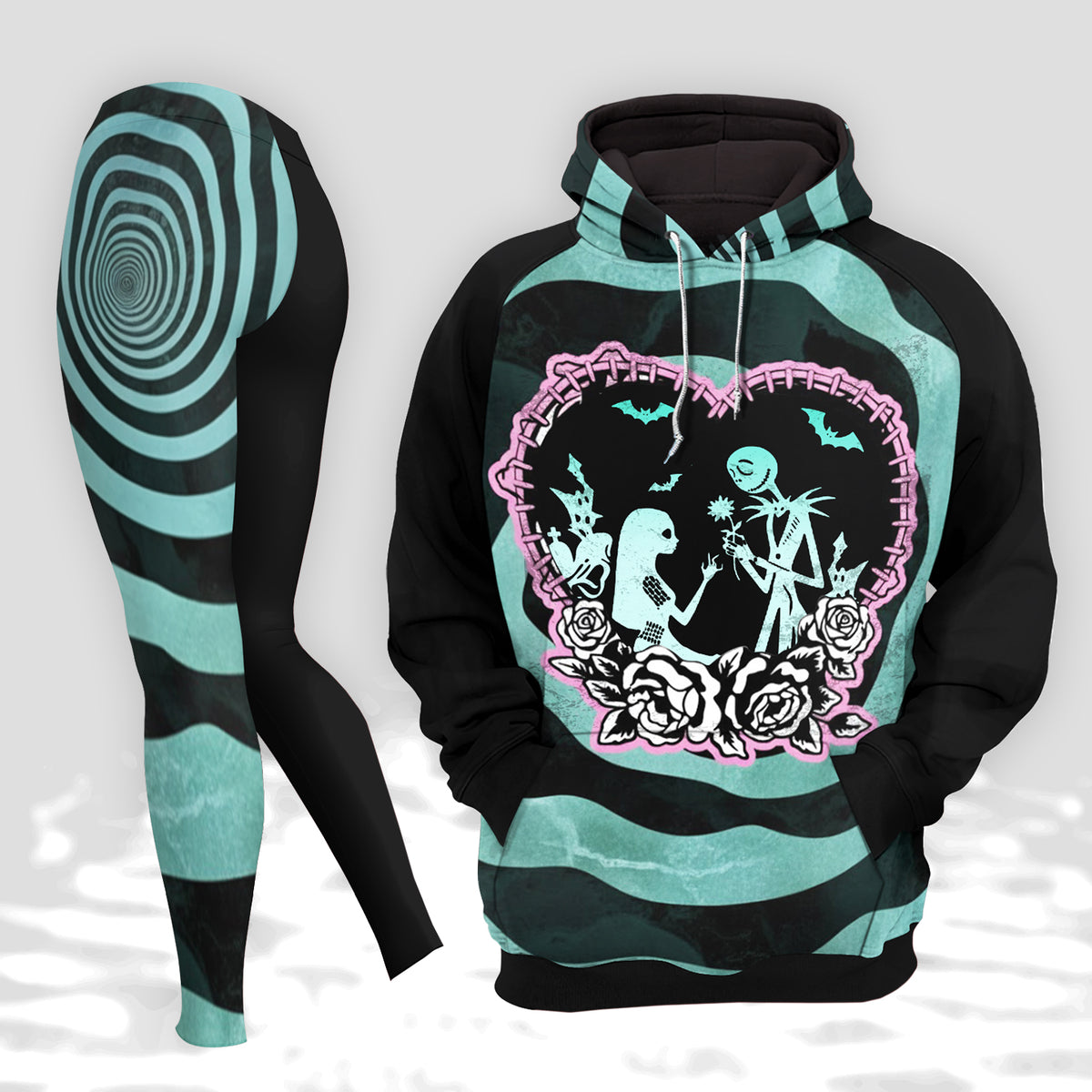 Women Hoodie and Leggings, Couple Skeleton Illusion Art Outwear Pants Outfit