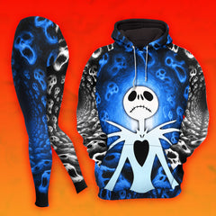 Women Hoodie and Leggings, Blue Haunted Skeleton Outwear Pants Outfit