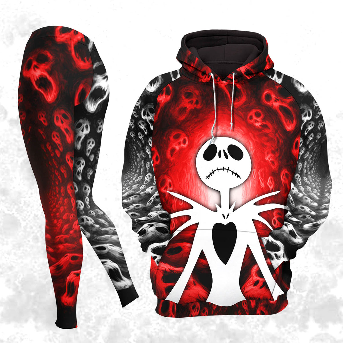 Women Hoodie and Leggings, Red Haunted Skeleton Outwear Pants Outfit