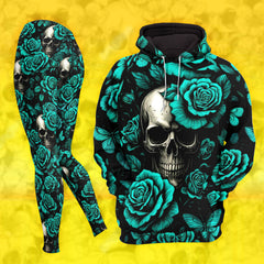 Women Hoodie and Leggings, Cyanide Bloom Skull Outwear Pants Outfit