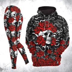 Women Hoodie and Leggings, Swirling Scarlet Skull Outwear Pants Outfit