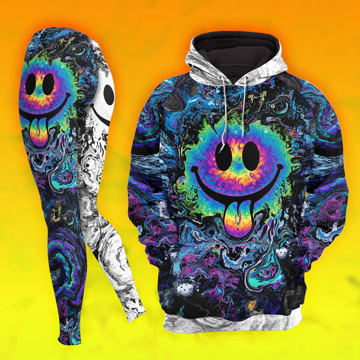 Women Hoodie and Leggings, Melting Smile Grin Outwear Pants Outfit