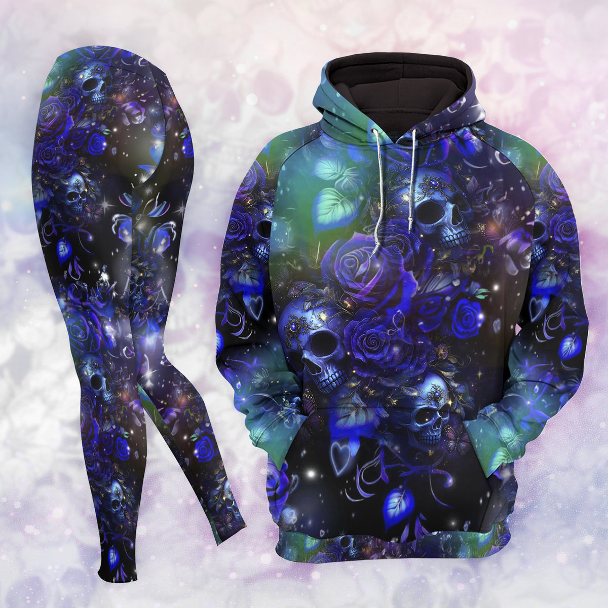 Women Hoodie and Leggings, Abstract Purple Skull Outwear Pants Outfit