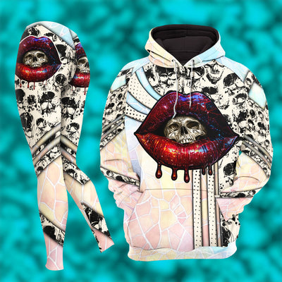 Women Hoodie and Leggings, Pastel Skull Clip Art Outwear Pants Outfit
