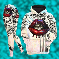 Women Hoodie and Leggings, Pastel Skull Clip Art Outwear Pants Outfit