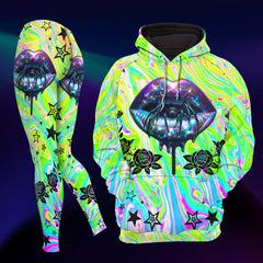 Women Hoodie and Leggings, Abstract Skull Lip Art Outwear Pants Outfit