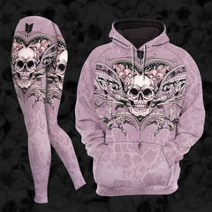 Women Hoodie and Leggings, Skull Ornament Gothic Outwear Pants Outfit