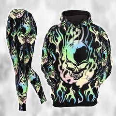 Pastel Skull Fire Combo Hoodie and Leggings - Dark and edgy matching set with skull designs for a unique and stylish look