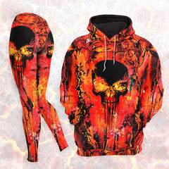 Women Hoodie and Leggings, Lava Skull Melting Art Outwear Pants Outfit