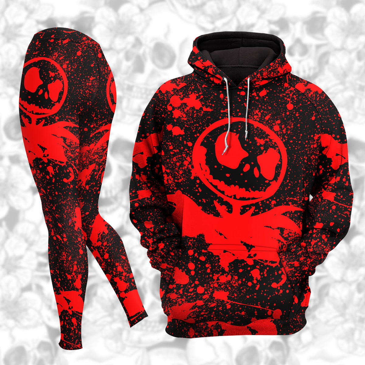 Women Hoodie and Leggings, Red Brush Art Outwear Pants Outfit