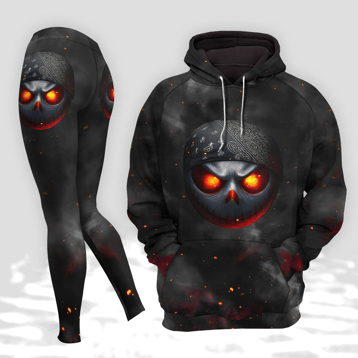 Women Hoodie and Leggings, Dust Fire Skull Art Outwear Pants Outfit