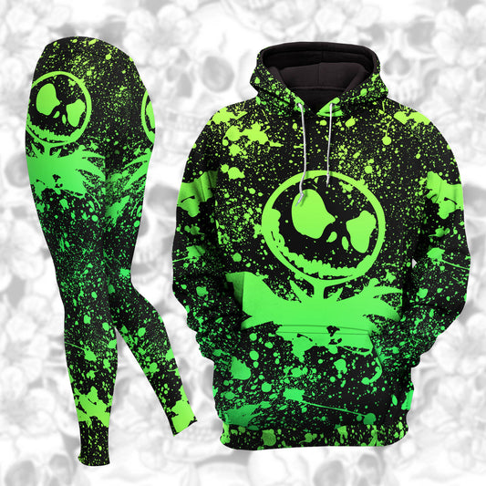 Women Hoodie and Leggings, Green Brush Art Outwear Pants Outfit