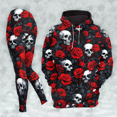 Women Hoodie and Leggings, Red Roses Bleed Midnight Outwear Pants Outfit