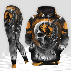 Women Hoodie and Leggings, Moonlight Skull Couple Outwear Pants Outfit