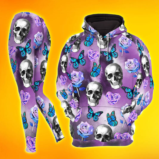 Purple Skull Butterfly Combo Hoodie and Leggings - Dark and edgy matching set with skull designs for a unique and stylish look