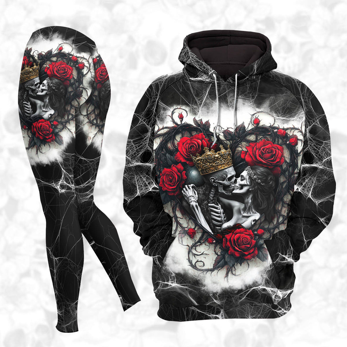 Women Hoodie and Leggings, Couple Skeleton Gothic Outwear Pants Outfit